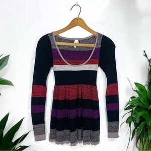 WE THE FREE People Striped Waffle Knit Scoop neck long sleeve peplum top